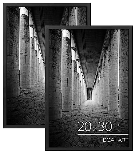 إطار DOAI ART 20x30 أسود عبوة 2 إطار ملصق أو إطار صورة 20x30 مع زجاج أكريليك عالي الدقة للتعليق العمودي أو الأفقي 20x30 إطار مقاوم للخدش وآمن وفني لإطار صورة كبير