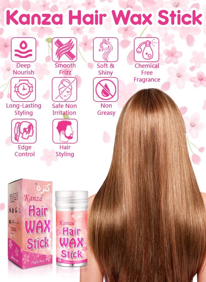 Kanza عصا شمع الشعر 75 جرام لتحسين ملمس الشعر وبريقه، شمع تصفيف الشعر الصغير المكسور، كريم التحكم في الحواف، عصا دهان الشعر للرجال والنساء - Image 2