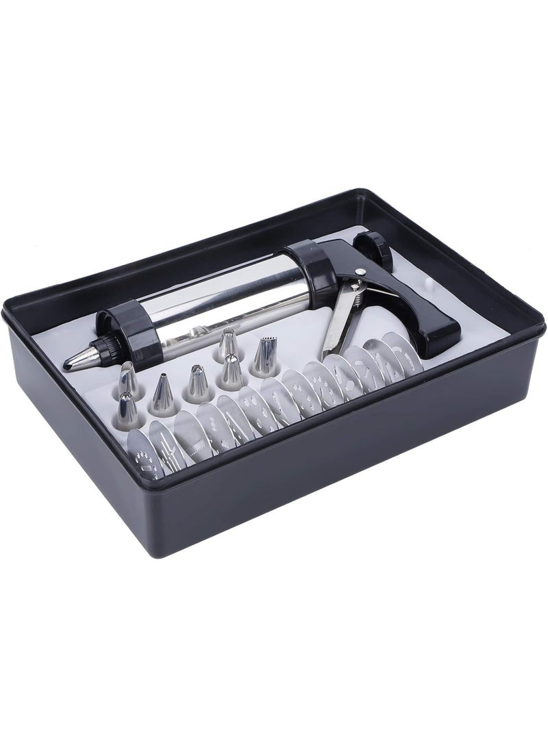 Cookie Press for Baking, Churro Maker Machine, Stainless Steel Spritz Cookie Press Gun kits with 13 Cookie Discs 8 Piping Tips, for Home DIY Biscuit Maker and Cake Icing Decoration - Image 1