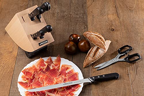 Arcos Kitchen Block Knife Set 6 pieces (5 Knives + 1 Scissors). Stainless Steel - Polyoxymethilene (POM) Handles. Pine Wood Block - Image 2