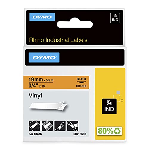 DYMO Rhino Industrial Vinyl Labels 3/4" Black Print on Orange Tape - Image 1