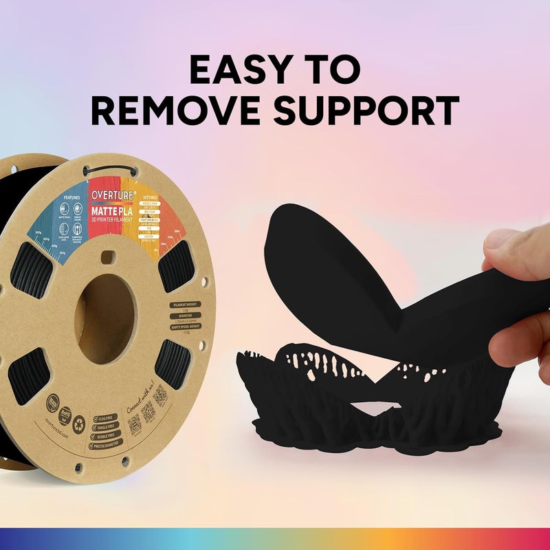 OVERTURE PLA Matte 3D Printer Filament 1.75mm, Matte PLA 2kg Cardboard Spool (4.4lbs), Dimensional Accuracy +/- 0.02 mm (Matte Black 2-Pack) - Image 4
