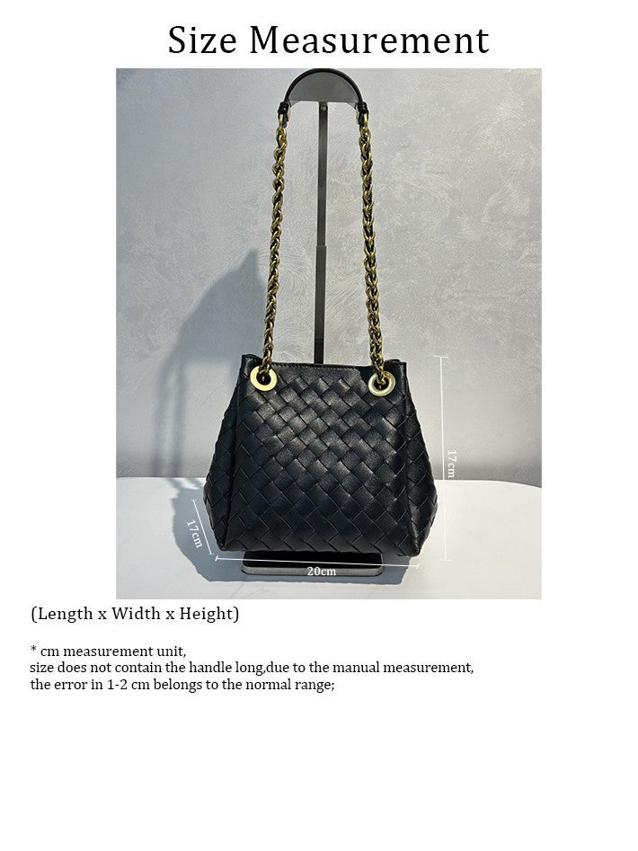 Ladies Chain Parachute Bag Handmade Leather Woven Bag All-Match Commuter Shoulder Crossbody Bag Trendy - Image 5