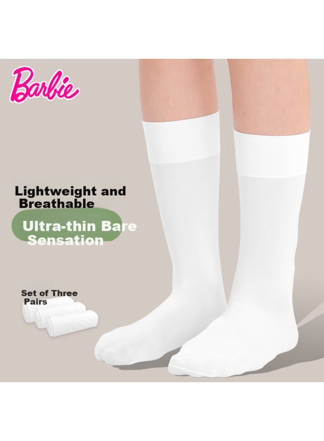 Barbie Girls Mid-calf Socks Spring And Autumn Children's Short Stockings School Style Half-leg Socks Pure White Baby Long Socks - Image 1