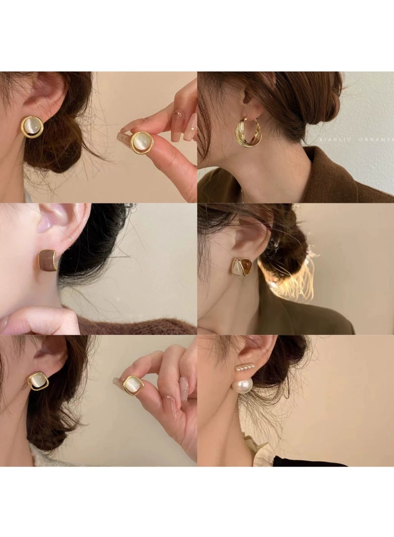 6 أزواج من أقراط مجموعة ، مجموعة سيدة ، فتاة أزياء مجموعة أقراط اللؤلؤ ، وأفضل هدية مجموعة مجوهرات - Image 1