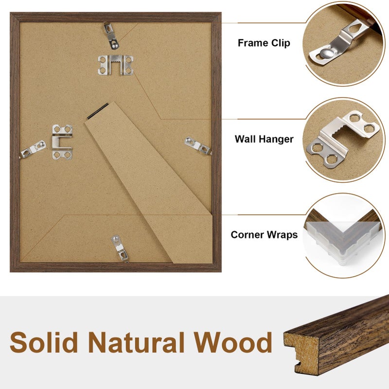 Vittanly 8x10 Picture Frame, Solid Wood Frame with Plexiglass, Includes 5x7 Mat, Wall Hanging or Tabletop for Home Decor, Brown, 1 Pack - Image 3