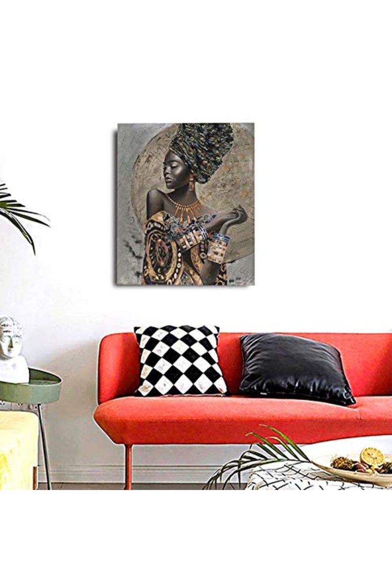 African American Wall Art, Canvas Painting Black And Golden Woman Portrait Abstract Gold Earrings Necklace Poster Artwork Modern Home Decorations Framed Ready To Hang For Living Room Bedroom 20x24inch - Image 5