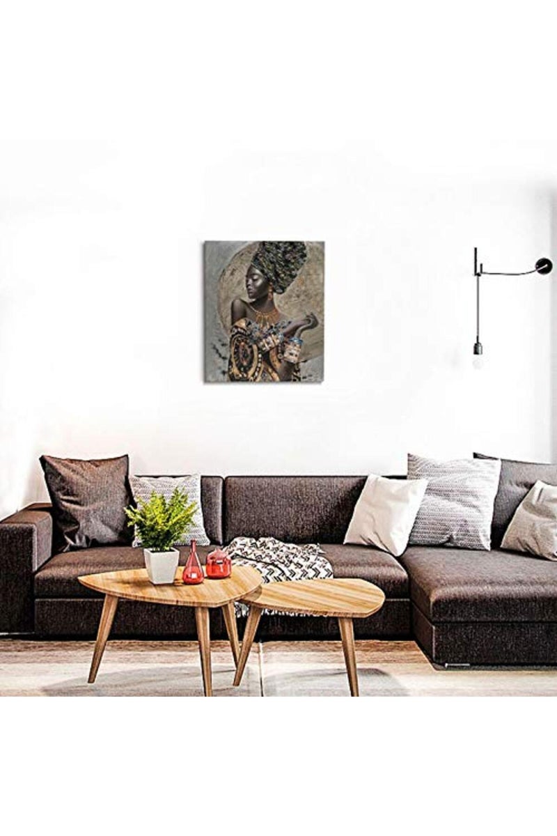 African American Wall Art, Canvas Painting Black And Golden Woman Portrait Abstract Gold Earrings Necklace Poster Artwork Modern Home Decorations Framed Ready To Hang For Living Room Bedroom 20x24inch - Image 2