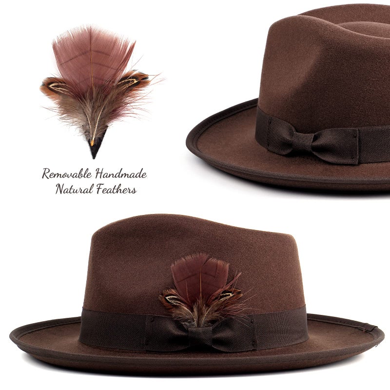 FADACHY Fedora Hats for Men & Women Wide Brim Felt Hat Dress Panama Trilby Hats Brown Fedora - Image 2