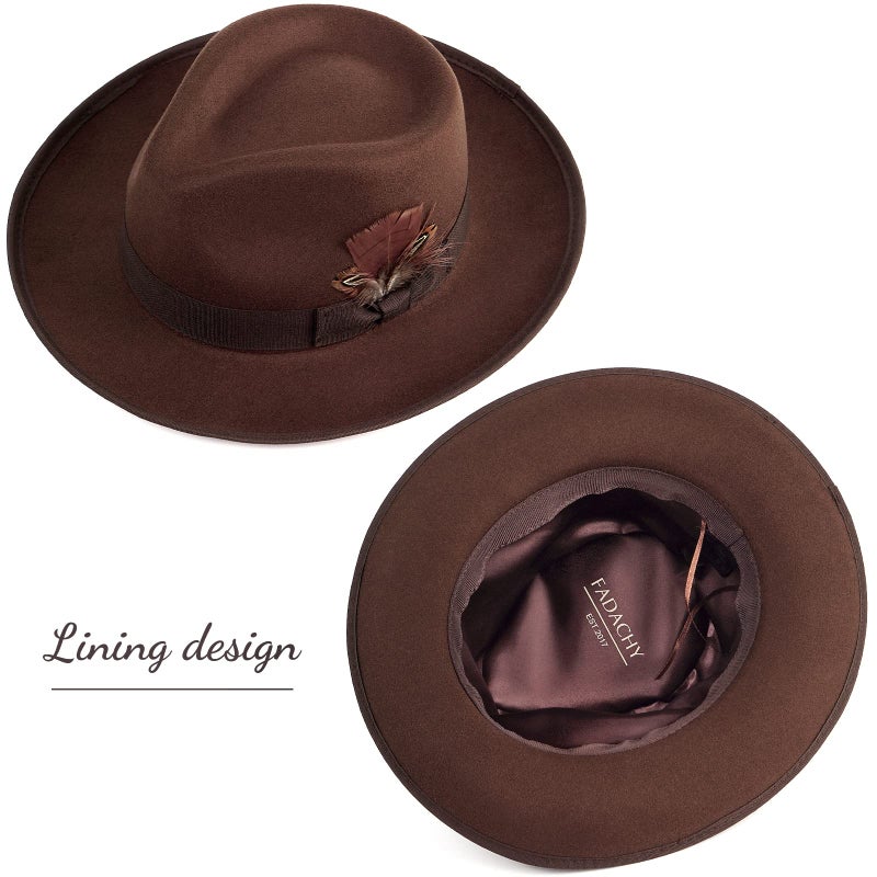 FADACHY Fedora Hats for Men & Women Wide Brim Felt Hat Dress Panama Trilby Hats Brown Fedora - Image 3