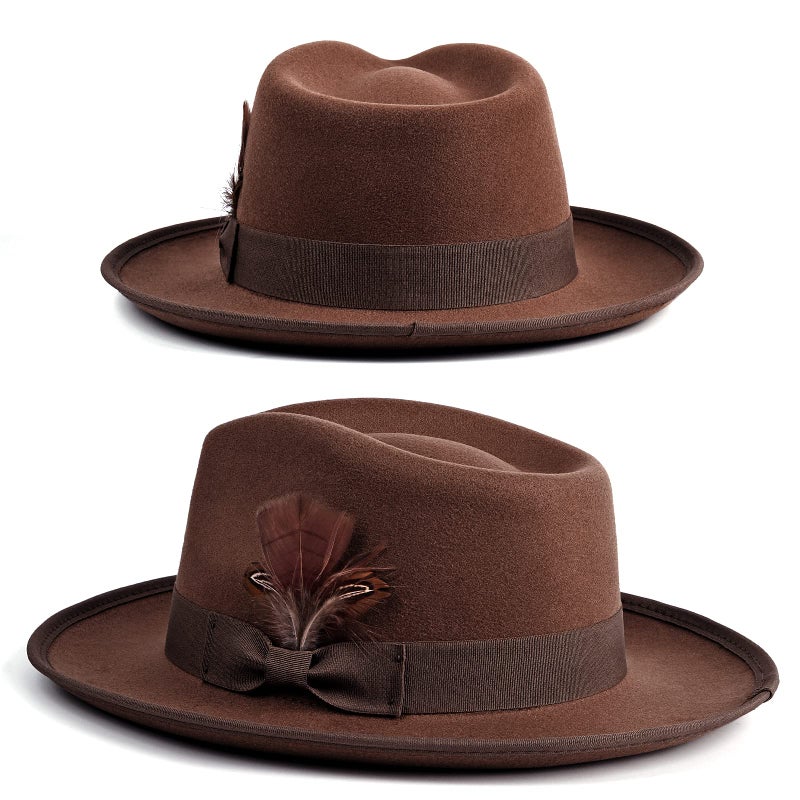 FADACHY Fedora Hats for Men & Women Wide Brim Felt Hat Dress Panama Trilby Hats Brown Fedora - Image 5
