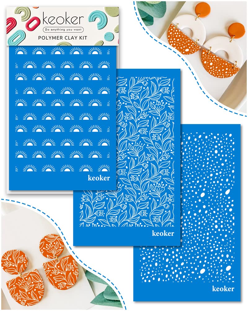 KEOKER Polymer Clay Silk Screen Silk Screen Stencils for Polymer Clay 3 PCS Reusable Silkscreen Print Kitfor Printing on Clay  Other Jewelry Clay Earrings Decoration Each 6 X 38 3PCLINE