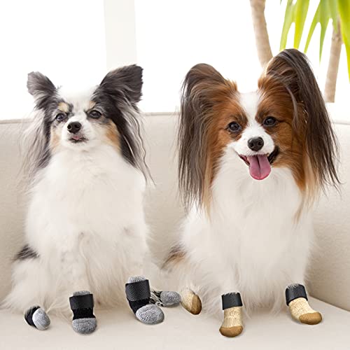 Frienda 8 Pieces Anti-Slip Socks for Cats Small Dog Socks to Prevent Licking Paws, Traction Control Boots Paw Protectors for Hardwood Floors for Puppy Small Dogs and Kittens(S,Black-Grey, Khaki) - Image 4