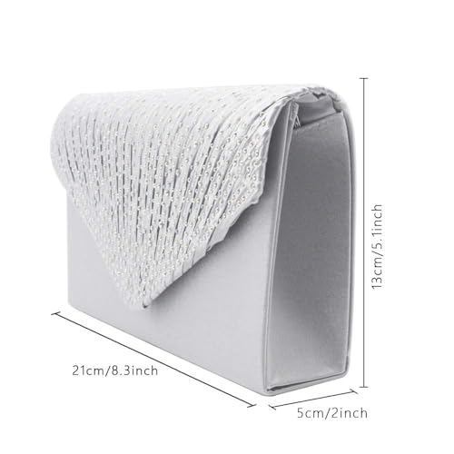 Groupcow New Ladies Evening Handbags Bridal Wedding Bag Handbag (Silver) - Image 3