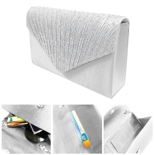Groupcow New Ladies Evening Handbags Bridal Wedding Bag Handbag (Silver) - Image 5
