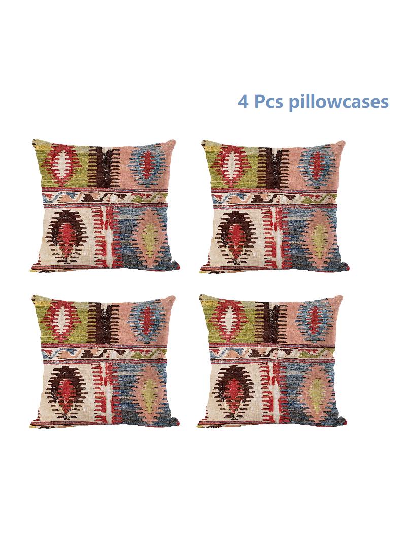 4 قطعة البوهيمي وسادة القضية الوطنية الكتان القضية متعددة الألوان 45x45cm بدون وسادة - Image 1