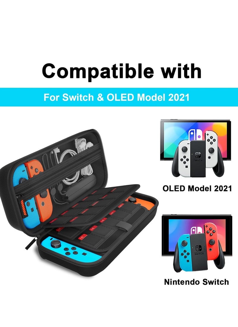 SYOSI - Switch Case Compatible with Nintendo Switch/Switch OLED - Carrying 20 Game Cartridges, Protective Hard Shell Travel Pouch for Console & Accessories, Black - Image 1