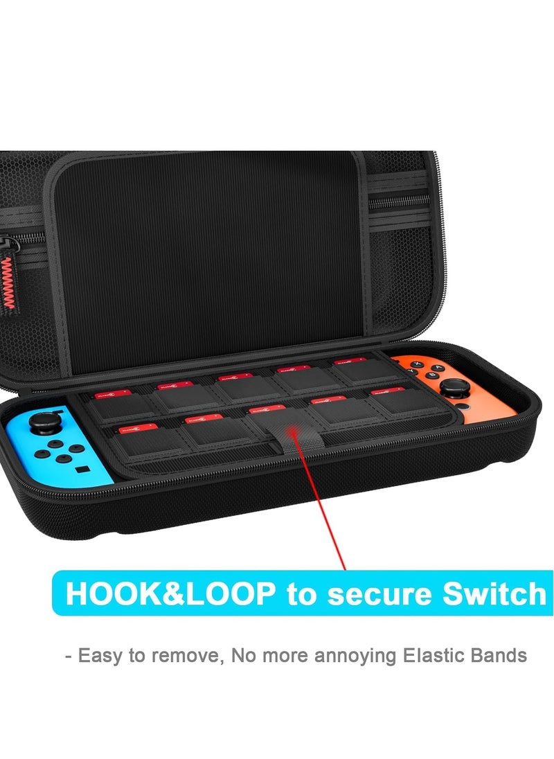 SYOSI - Switch Case Compatible with Nintendo Switch/Switch OLED - Carrying 20 Game Cartridges, Protective Hard Shell Travel Pouch for Console & Accessories, Black - Image 1