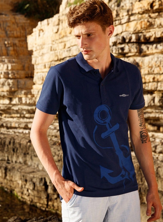 Anemoss Marine Navy Blue Men's Polo Collar T-Shirt Large - Image 4