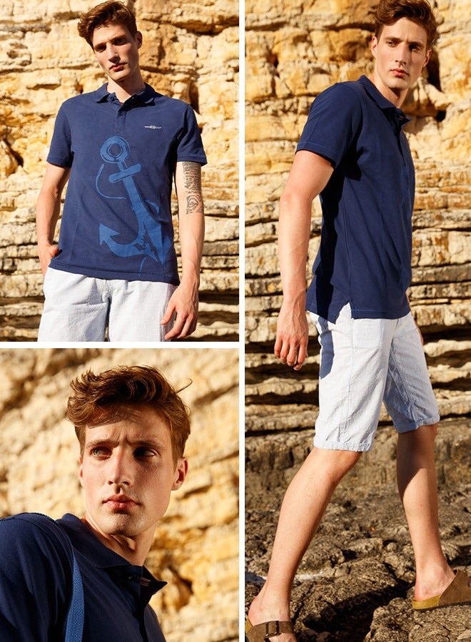 Anemoss Marine Navy Blue Men's Polo Collar T-Shirt Large - Image 5