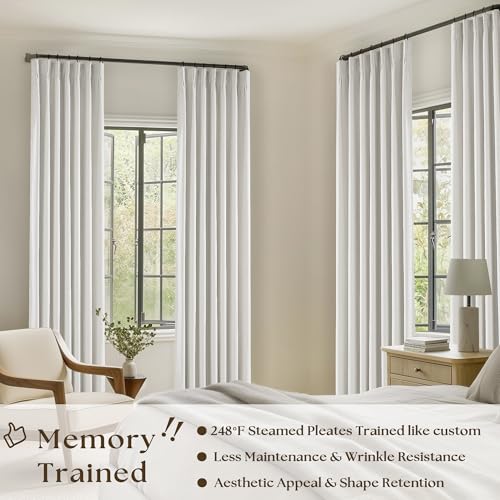 TWODRAPES Beige White Pinch Pleated Full Blackout Curtains 2 Panels Set Linen Room Darkening 100% Black Out Window Curtains 96 Inch for Living Room Bedroom Thermal Insulated Pinch Pleat Drapes with Hooks Rings - Image 2