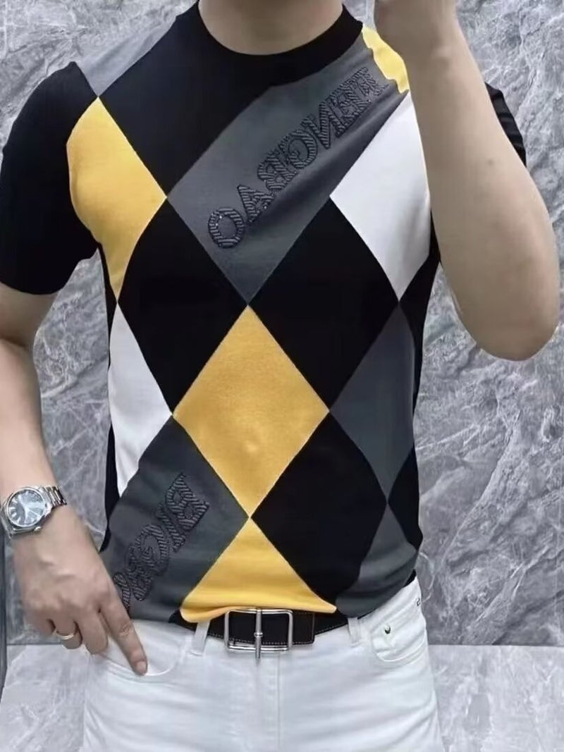 Fashion Short-Sleeved Color Matching T-Shirt Men'S Slim-Fit Top Clothes Fashionable Korean Style Youth Casual All-Match Alphabet T-Shirt - Image 4