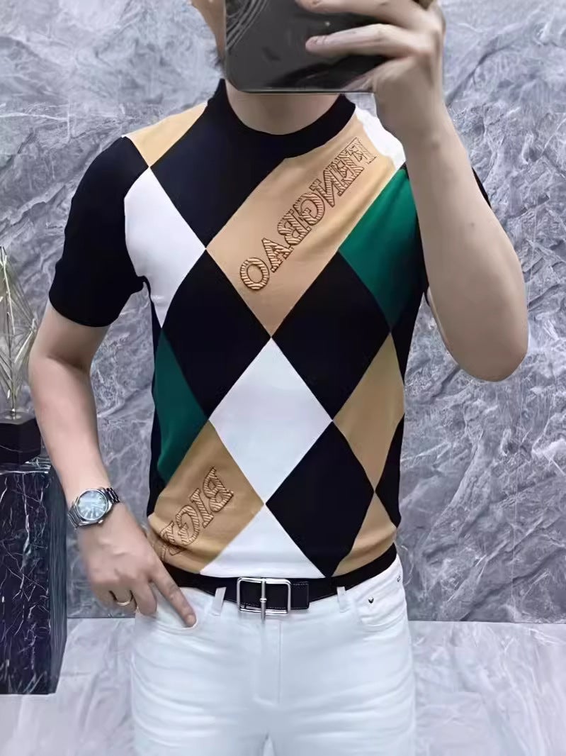 Fashion Short-Sleeved Color Matching T-Shirt Men'S Slim-Fit Top Clothes Fashionable Korean Style Youth Casual All-Match Alphabet T-Shirt - Image 5