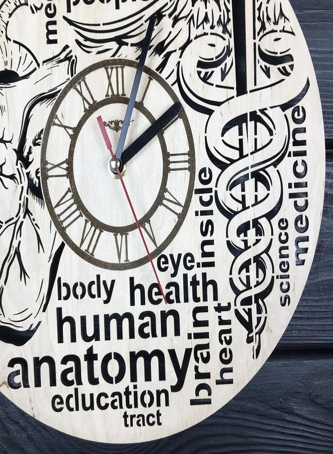NABSTER Human Anatomy Wood Home Kitchen Decor Clinic Unique Wall Clock Art Medical Health Brain Heart Skull Hanging - 12 Inch / 30 cm, Beige - Image 4