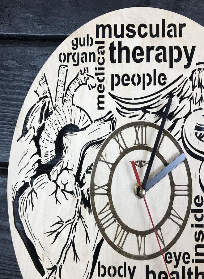 NABSTER Human Anatomy Wood Home Kitchen Decor Clinic Unique Wall Clock Art Medical Health Brain Heart Skull Hanging - 12 Inch / 30 cm, Beige - Image 3