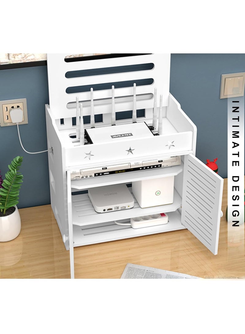 TPGP Floating Shelf, WiFi Router Modem, Cable Power Plug Wire Storage Boxes, Multi-Function Storage Rack with Door (Color: White, Size: 37x26x40 cm) - Image 3