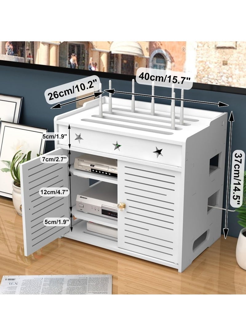 TPGP Floating Shelf, WiFi Router Modem, Cable Power Plug Wire Storage Boxes, Multi-Function Storage Rack with Door (Color: White, Size: 37x26x40 cm) - Image 2