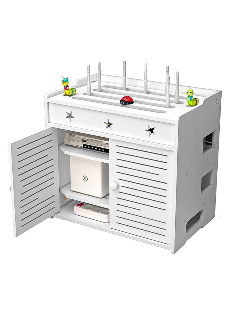 TPGP Floating Shelf, WiFi Router Modem, Cable Power Plug Wire Storage Boxes, Multi-Function Storage Rack with Door (Color: White, Size: 37x26x40 cm) - Image 1