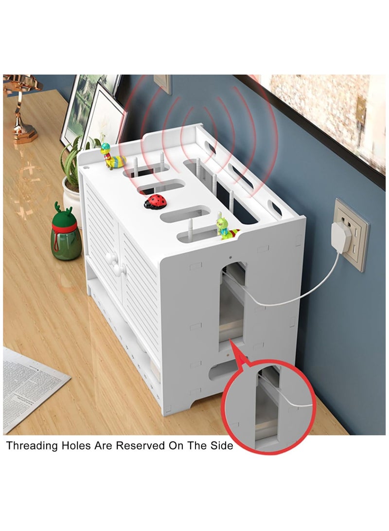 TPGP Floating Shelf, WiFi Router Modem, Cable Power Plug Wire Storage Boxes, Multi-Function Storage Rack with Door (Color: White, Size: 37x26x40 cm) - Image 5