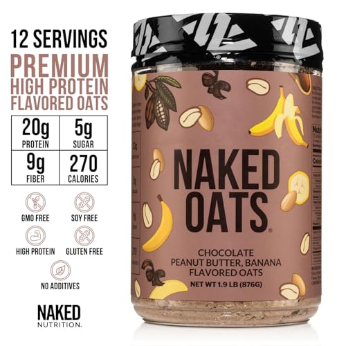 Nakd Naked Oats - Chocolate PB Banana Overnight Oats, 20g Whey Protein, Gluten-Free Oatmeal Instant Breakfast or Shake, High Protein Oatmeal, High Fiber Breakfast Shake, Non GMO, No Soy - 12 Servings - Image 3