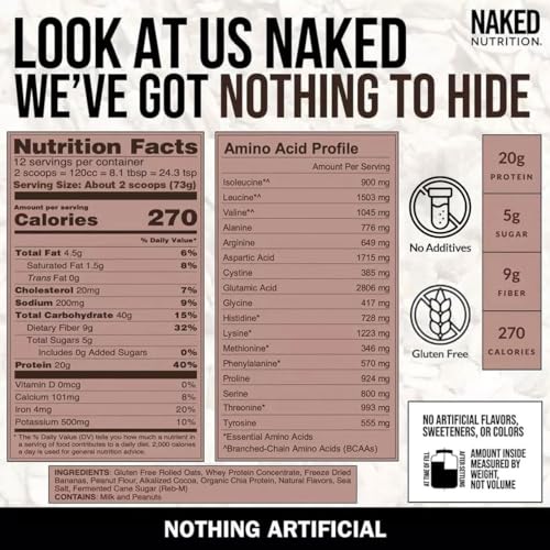 Nakd Naked Oats - Chocolate PB Banana Overnight Oats, 20g Whey Protein, Gluten-Free Oatmeal Instant Breakfast or Shake, High Protein Oatmeal, High Fiber Breakfast Shake, Non GMO, No Soy - 12 Servings - Image 5