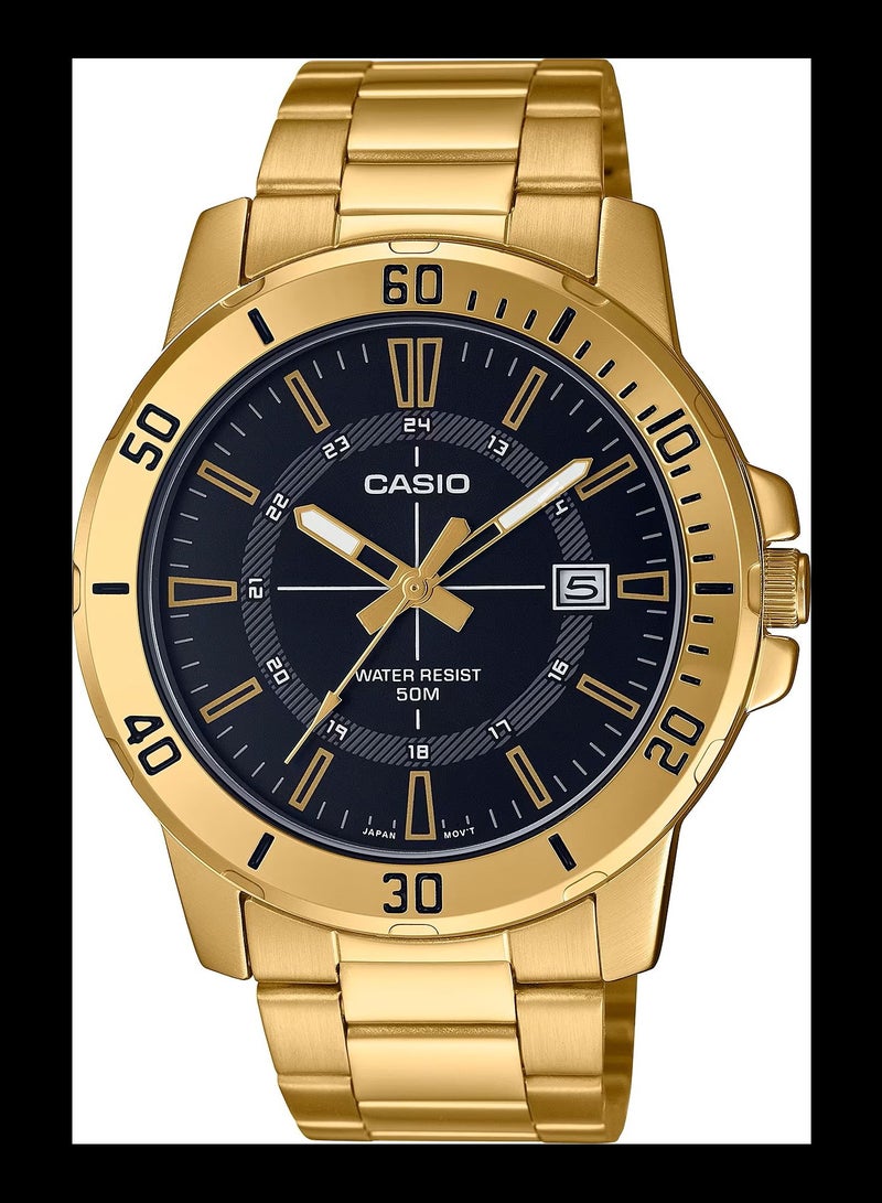 CASIO Men's Quartz Black Dial Gold Stainless Steel Watch MTP-VD01G-1CVUDF - Image 1