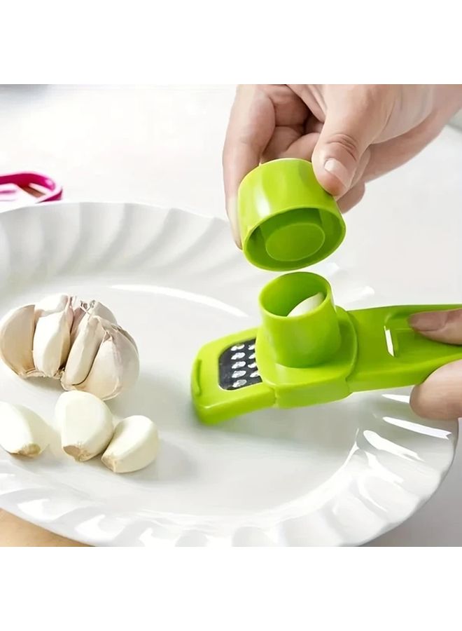 Green Plastic Garlic Press Mincer Crusher for Kitchen Camping - Image 1