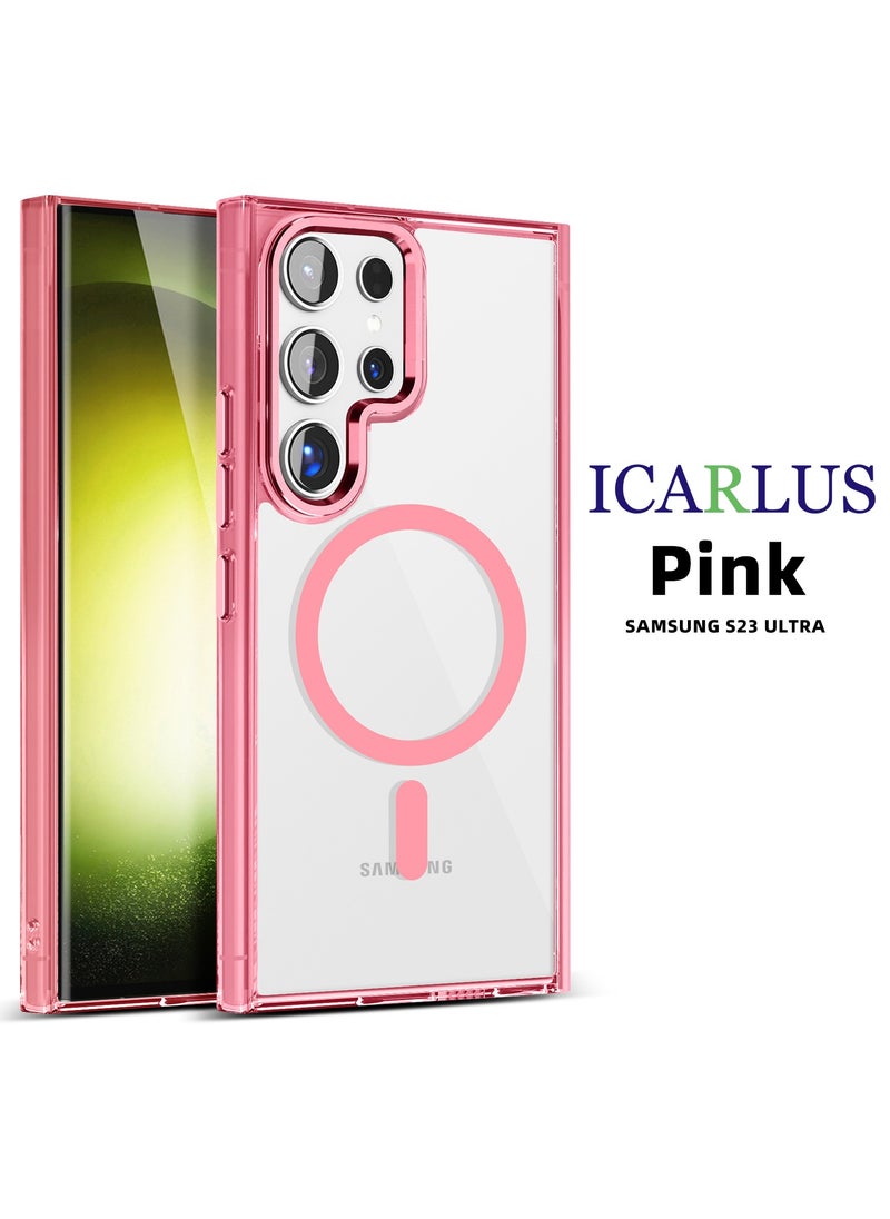 ICARLUS For Samsung Galaxy S23 Ultra Case Compatible with MagSafe TPU+PC Anti-Scratch Cover - Pink  - Image 1
