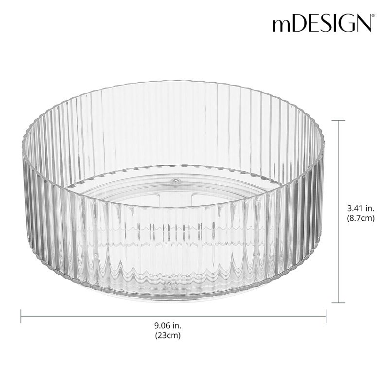 mDesign Fluted Lazy Susan Turntable Plastic Spinner for Kitchen and Bathroom Cabinet, Cupboard, or Countertop Organizing - Rotating Organizer for Condiments, Jewelry, Accessories - 9" Round - Clear - Image 3