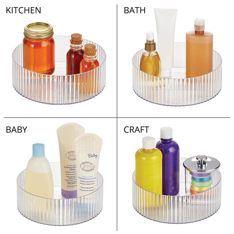 mDesign Fluted Lazy Susan Turntable Plastic Spinner for Kitchen and Bathroom Cabinet, Cupboard, or Countertop Organizing - Rotating Organizer for Condiments, Jewelry, Accessories - 9" Round - Clear - Image 5