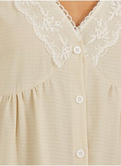 Styli Button Detail Lace Trim Ruffle Sleeve Nightdress  - Image 3