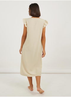 Styli Button Detail Lace Trim Ruffle Sleeve Nightdress  - Image 4