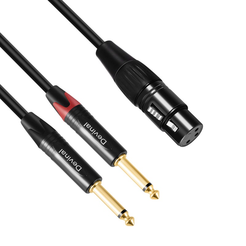 Devinal XLR Female to Dual 1/4 Microphone Y Splitter Cable, XLR Female to Double Quarter inch 6.35mm Mono TS Plug Braided Shielded Mic Microphone Audio Converter Adapter 6 Feet 1.8m - Image 1