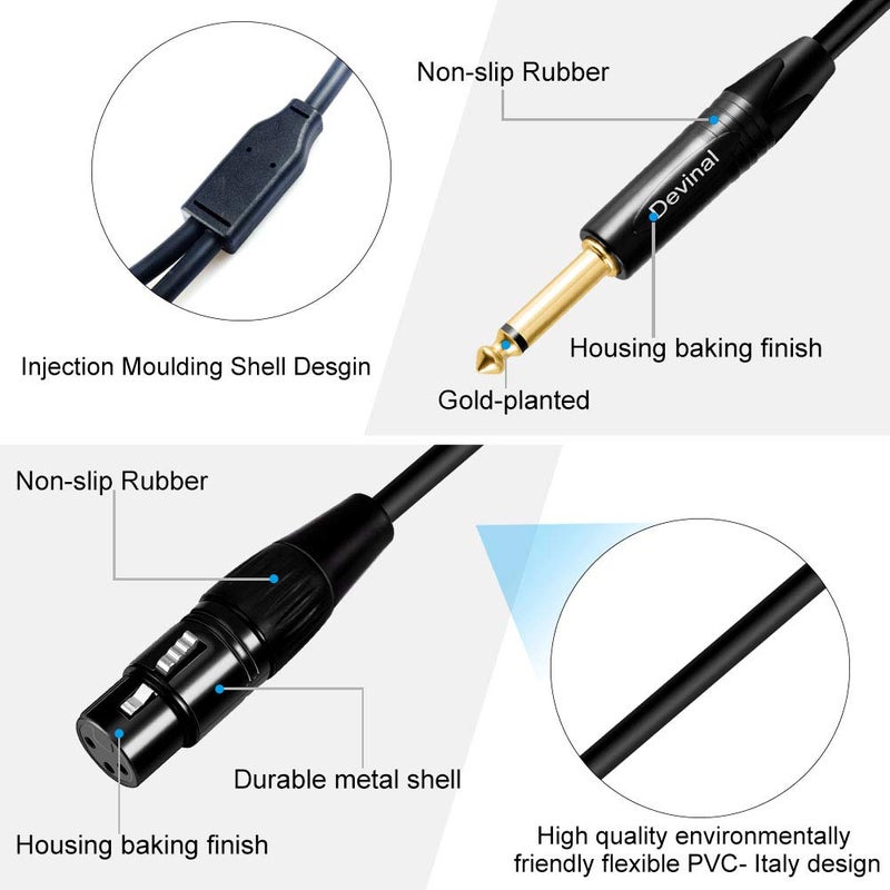 Devinal XLR Female to Dual 1/4 Microphone Y Splitter Cable, XLR Female to Double Quarter inch 6.35mm Mono TS Plug Braided Shielded Mic Microphone Audio Converter Adapter 6 Feet 1.8m - Image 4