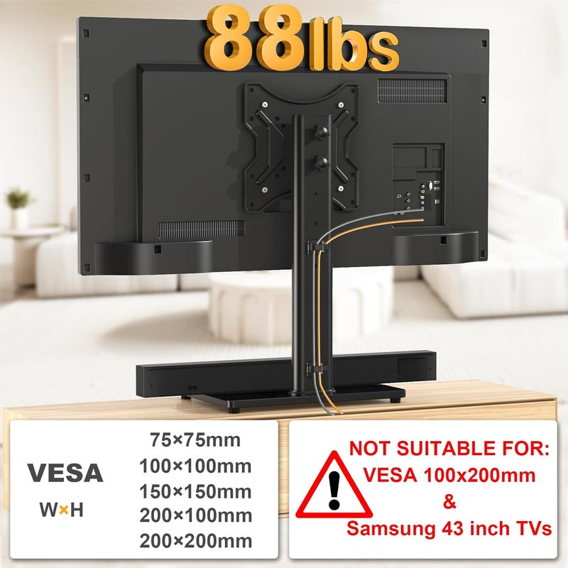 TVON Universal TV Stand Base, Swivel Table Top TV Stand for 20-43 inch TVs/Monitors with 4 Level Height Adjustment and Tempered Glass Base, Holds up to 88 Lbs, VESA 200x200mm - Image 5