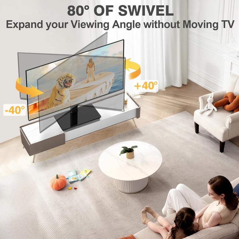 TVON Universal TV Stand Base, Swivel Table Top TV Stand for 20-43 inch TVs/Monitors with 4 Level Height Adjustment and Tempered Glass Base, Holds up to 88 Lbs, VESA 200x200mm - Image 2
