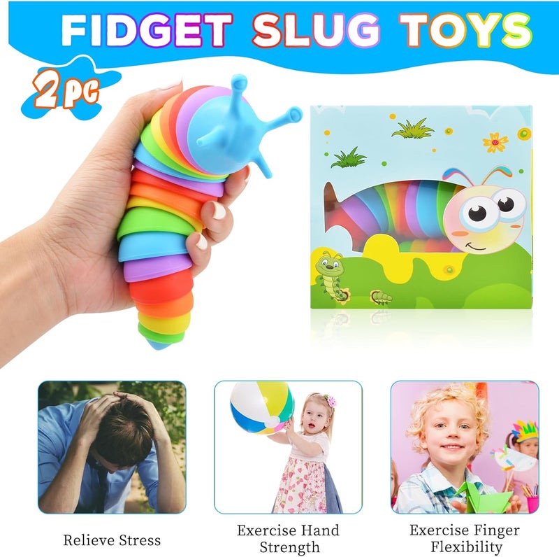 Cevioce Fidget Slug Toy, Sensory Slug Fidget Toy for Kids & Adults, 2 PCS Cute 3D Articulated Sensory Toys - Can Be Spliced, Safe｜Exercise Wrist Strength & Stress Relief, Great Gift for ADHD Autism A - Image 4