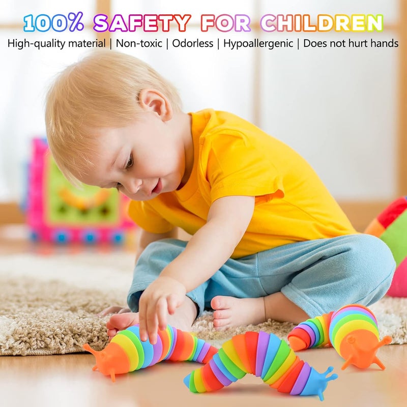 Cevioce Fidget Slug Toy, Sensory Slug Fidget Toy for Kids & Adults, 2 PCS Cute 3D Articulated Sensory Toys - Can Be Spliced, Safe｜Exercise Wrist Strength & Stress Relief, Great Gift for ADHD Autism A - Image 5