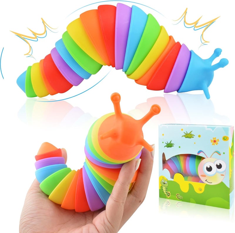 Cevioce Fidget Slug Toy, Sensory Slug Fidget Toy for Kids & Adults, 2 PCS Cute 3D Articulated Sensory Toys - Can Be Spliced, Safe｜Exercise Wrist Strength & Stress Relief, Great Gift for ADHD Autism A - Image 1