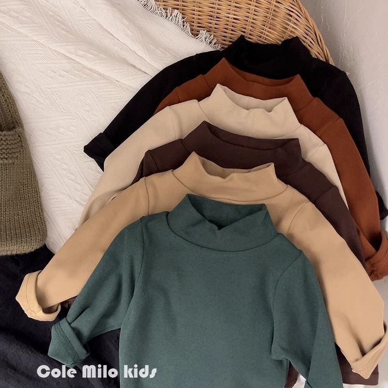 Men'S And Women'S Children'S Wear T-Shirt Top Baby'S Western Style Children'S Personality Trendy Brand Korean Half-High Collar Velvet Base Shirt - Image 2